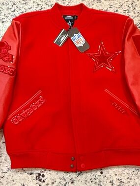 Pro Standard NFL Luxury Dallas Cowboys Triple Red Wool Men's Varsity Jacket NWT